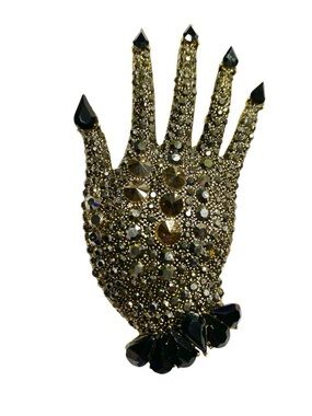 Gold and Black Hand-Shaped Crystal Brooch - Women Jewelry